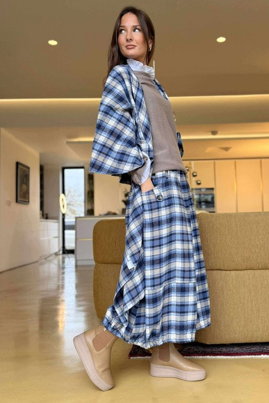 Roberta Plaid Brushed Cotton Drape Cape Highland Blue